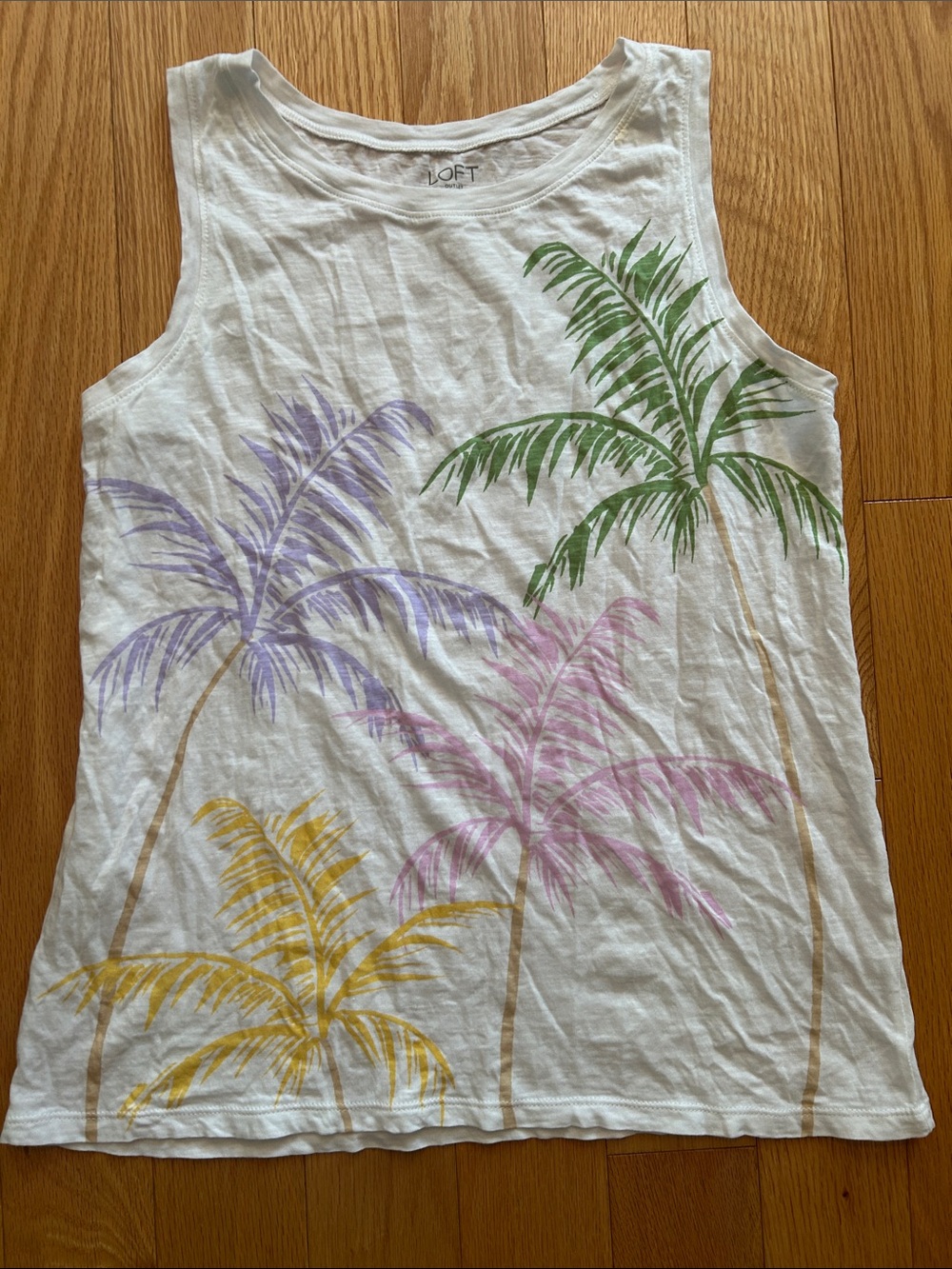 LOFT Outlet White Tank Top with Multicolor Palm Print